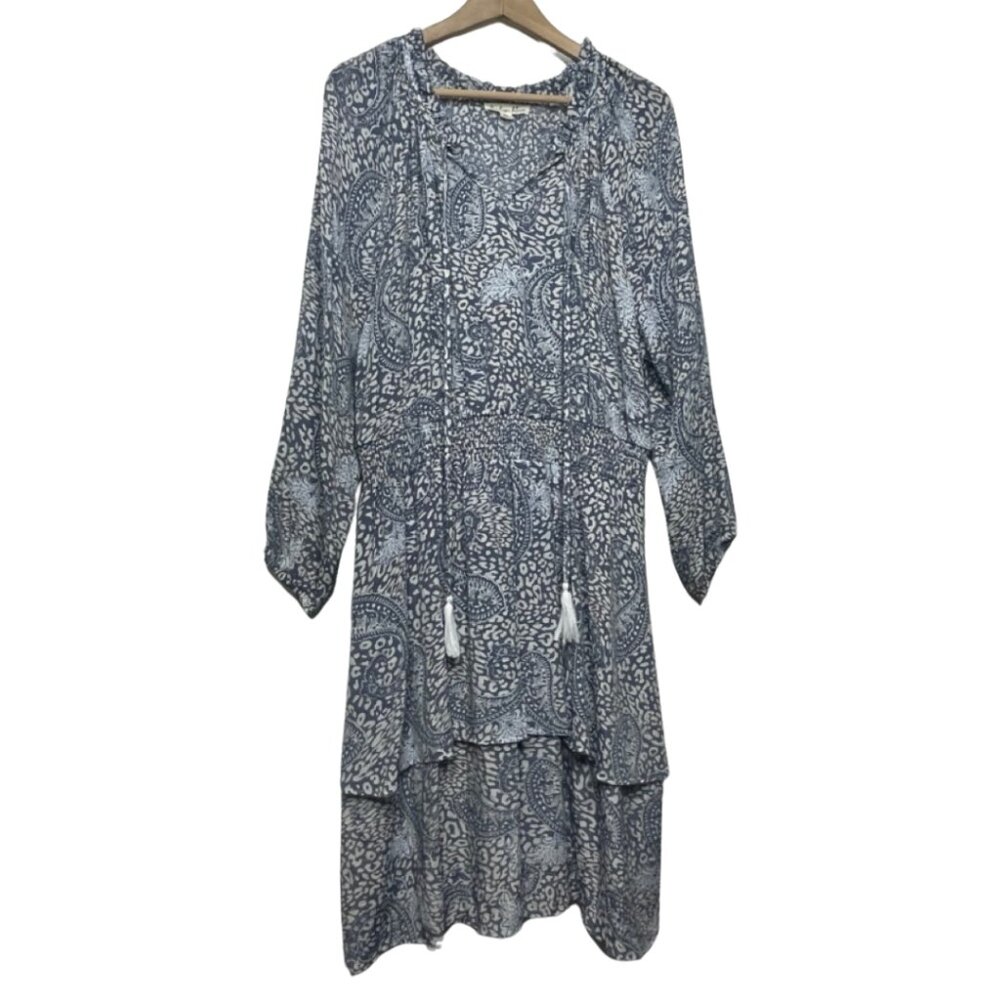 INDIGO ROSE | Paisley Print Blue Boho Long Sleeve Layered Dress | Size 3X